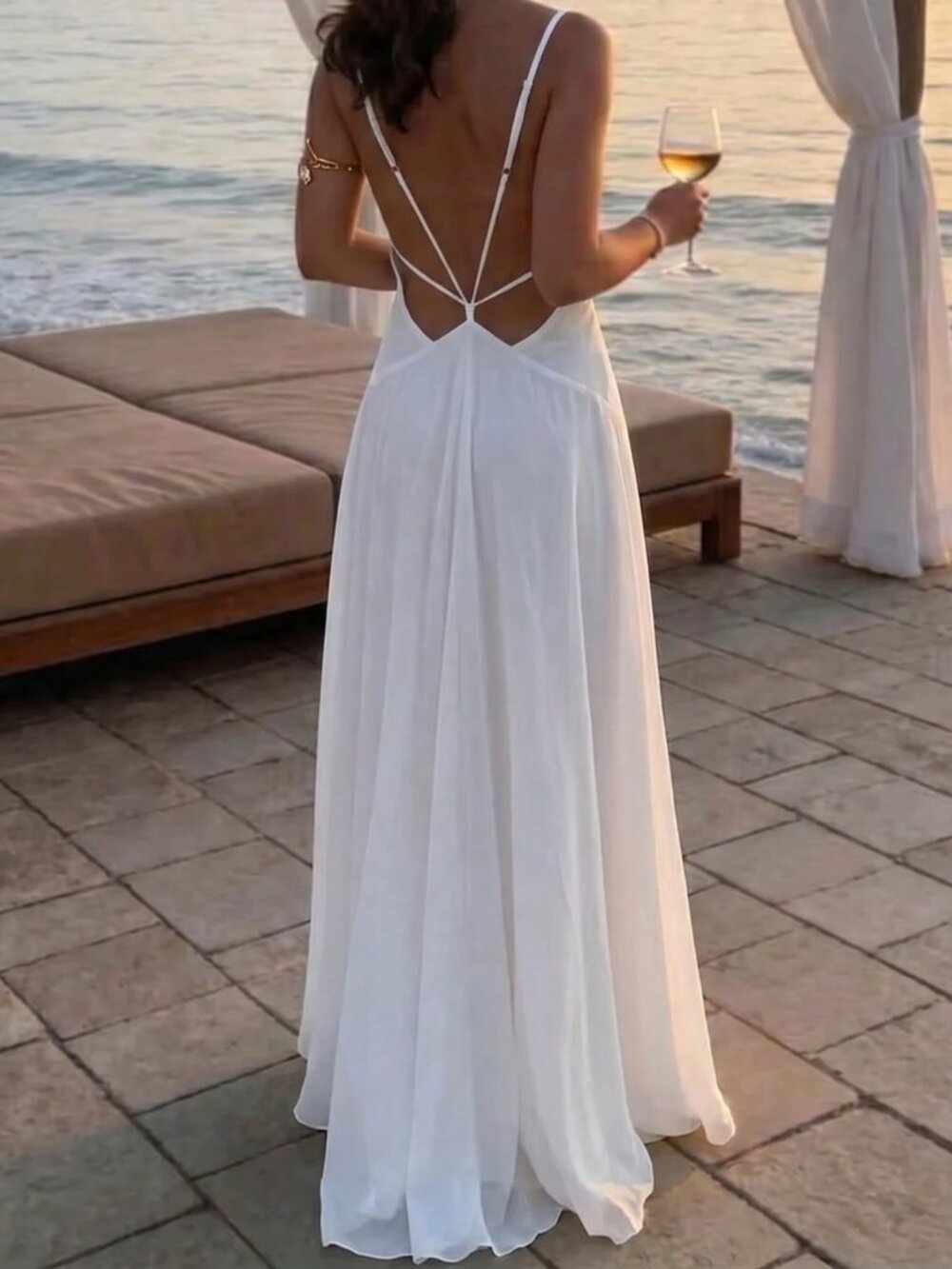 White Elegant Backless Women's Sexy Beach Holiday Dress - Picture 2 of 9